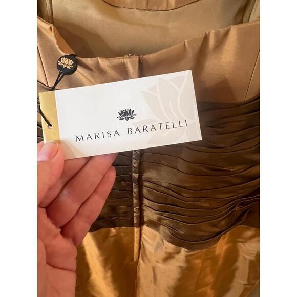 NWT Marisa Baratelli Gold Brown Strapless Convertible Silk Dress S152 Size 12 - Picture 7 of 10
